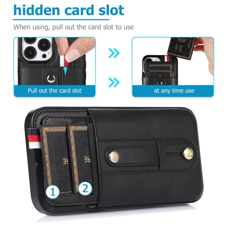 For iPhone 14 Pro Max Wristband Kickstand Wallet Leather Phone Case