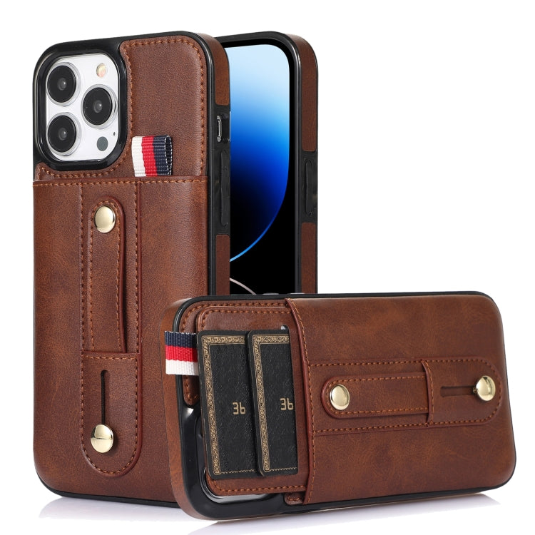 For iPhone 14 Pro Max Wristband Kickstand Wallet Leather Phone Case