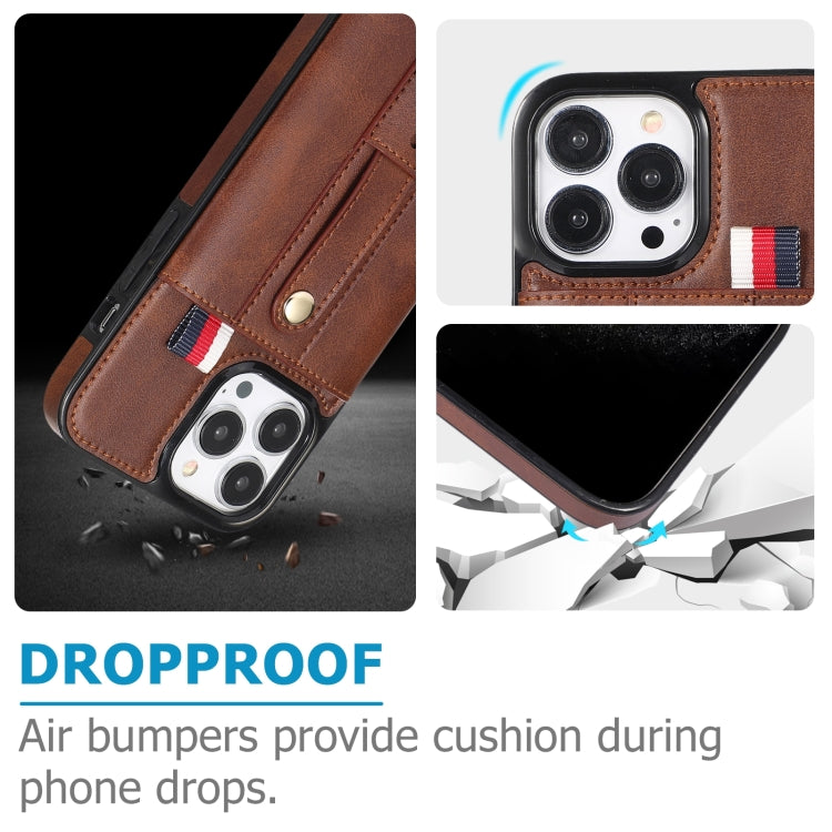 For iPhone 14 Pro Max Wristband Kickstand Wallet Leather Phone Case