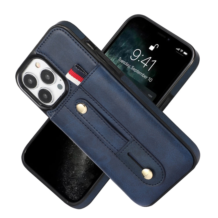 For iPhone 14 Pro Max Wristband Kickstand Wallet Leather Phone Case