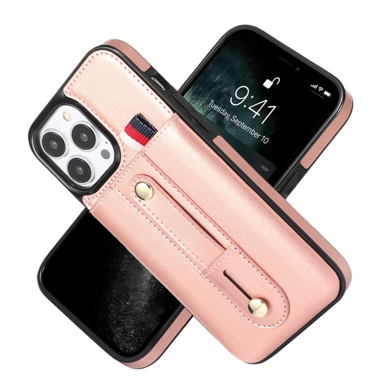 For iPhone 14 Pro Max Wristband Kickstand Wallet Leather Phone Case