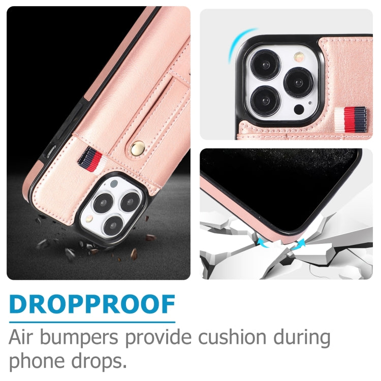For iPhone 14 Pro Max Wristband Kickstand Wallet Leather Phone Case