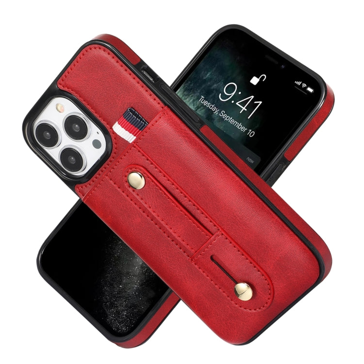 For iPhone 14 Pro Max Wristband Kickstand Wallet Leather Phone Case