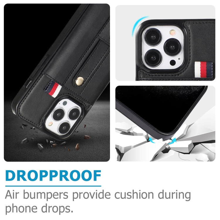 For iPhone 14 Pro Wristband Kickstand Wallet Leather Phone Case