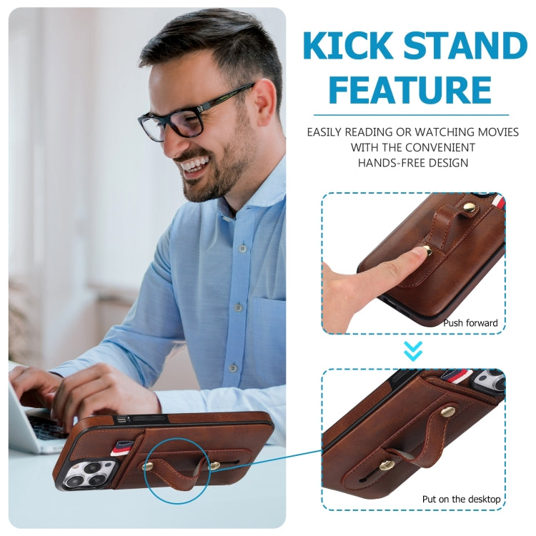 For iPhone 14 Pro Wristband Kickstand Wallet Leather Phone Case