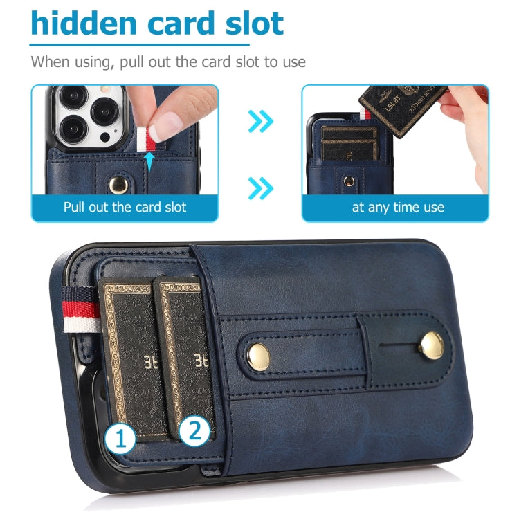 For iPhone 14 Pro Wristband Kickstand Wallet Leather Phone Case
