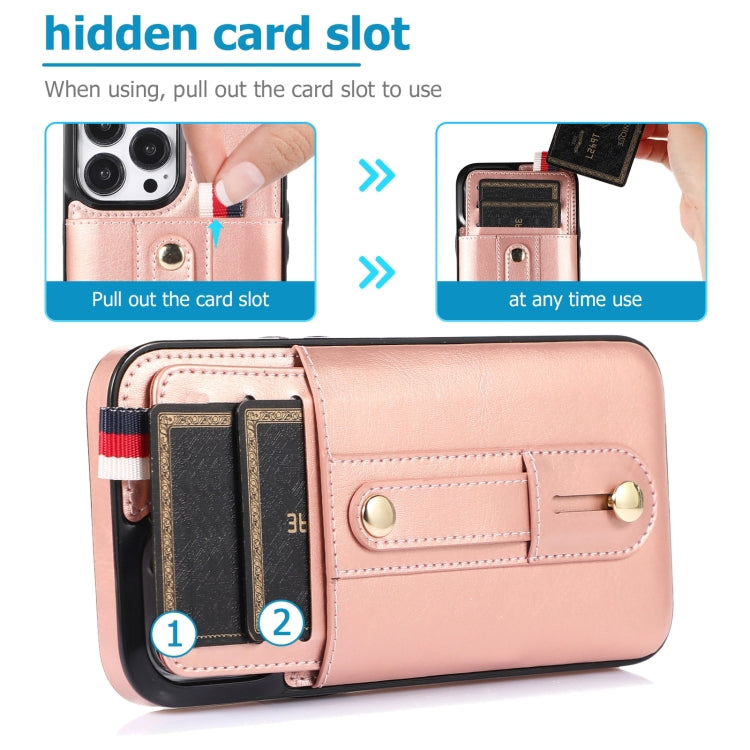 For iPhone 14 Pro Wristband Kickstand Wallet Leather Phone Case