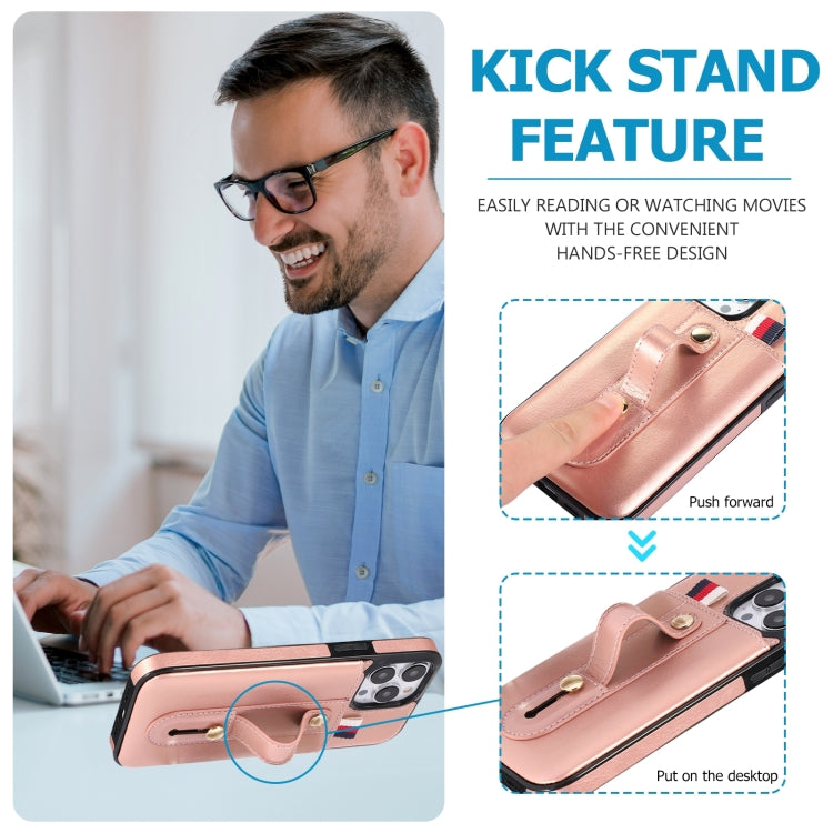 For iPhone 14 Pro Wristband Kickstand Wallet Leather Phone Case