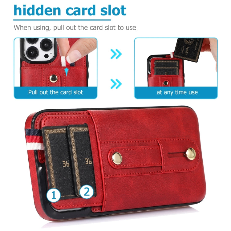 For iPhone 14 Pro Wristband Kickstand Wallet Leather Phone Case