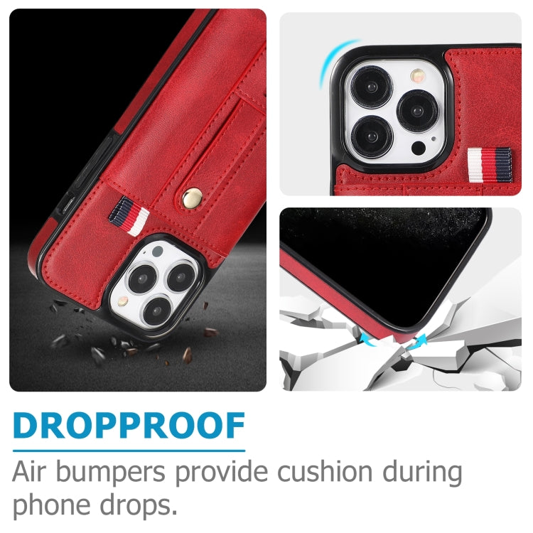 For iPhone 14 Pro Wristband Kickstand Wallet Leather Phone Case