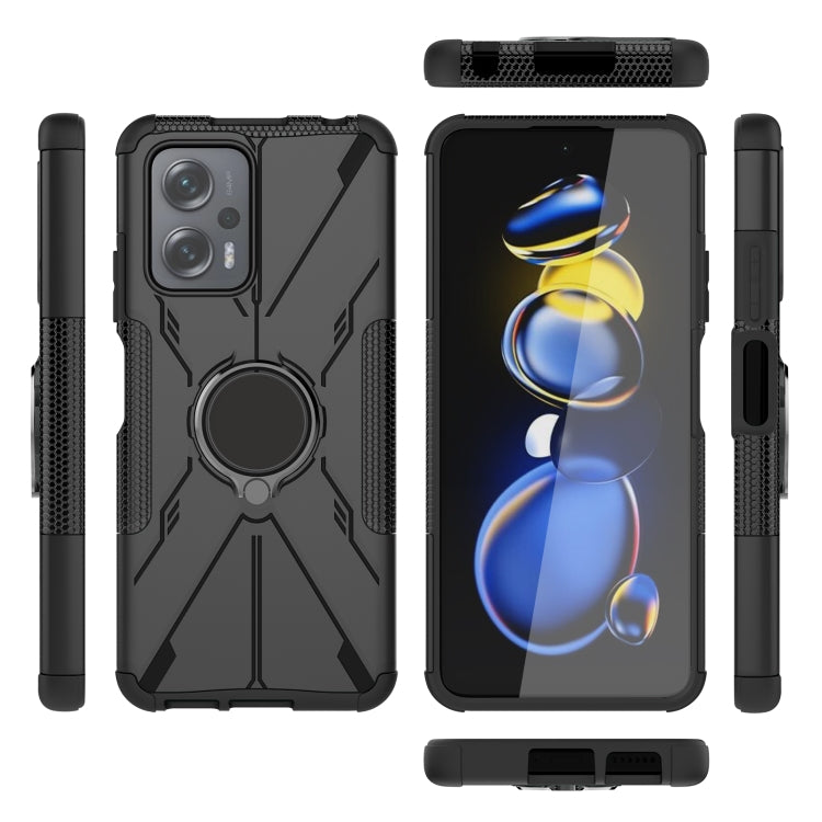For Xiaomi Redmi Note 11T Pro Armor Bear Shockproof PC + TPU Phone Case with Ring