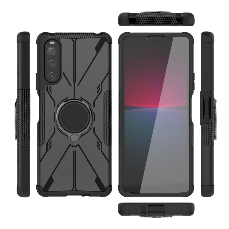 For Sony Xperia 10 IV Armor Bear Shockproof PC + TPU Phone Case with Ring