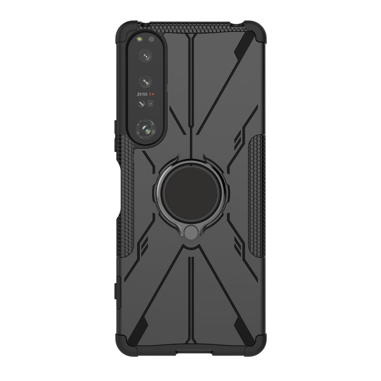 For Sony Xperia 1 IV Armor Bear Shockproof PC + TPU Phone Case with Ring