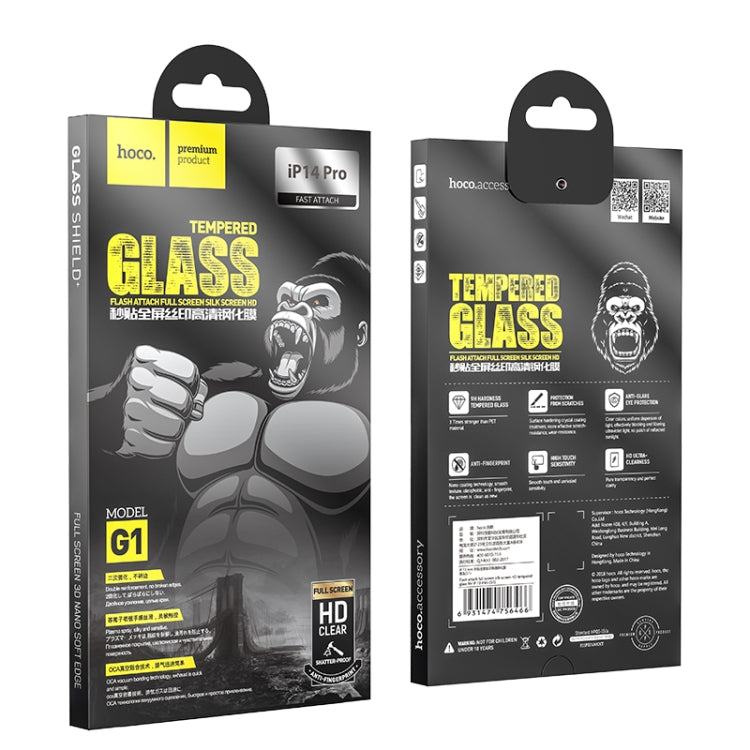 For iPhone 14 Pro hoco G1 Flash Attach Full Screen Silk Screen HD Tempered Glass Film