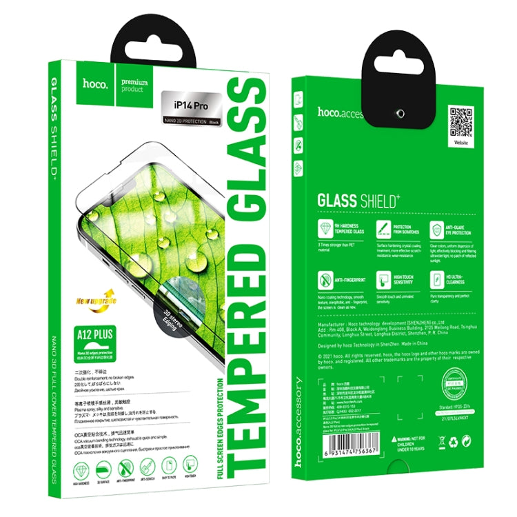 For iPhone 14 Pro hoco A12 Plus Nano 3D Full Screen Edges Protection Tempered Glass For iPhone 14 Pro