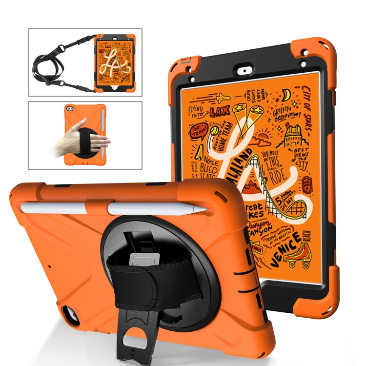 For iPad Mini 5 360 Degree Rotation Silicone Protective Cover with Holder & Hand Strap & Long Strap & Pencil Slot