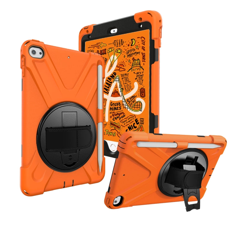 For iPad Mini 5 360 Degree Rotation Silicone Protective Cover with Holder & Hand Strap & Long Strap & Pencil Slot