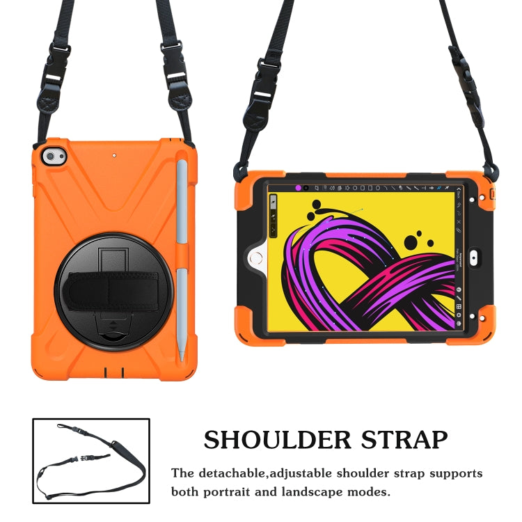 For iPad Mini 5 360 Degree Rotation Silicone Protective Cover with Holder & Hand Strap & Long Strap & Pencil Slot