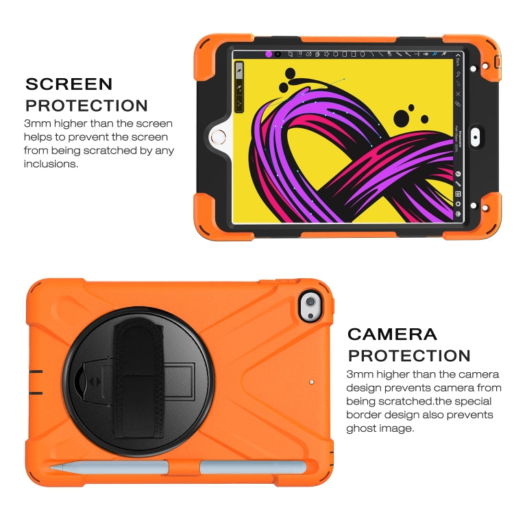 For iPad Mini 5 360 Degree Rotation Silicone Protective Cover with Holder & Hand Strap & Long Strap & Pencil Slot