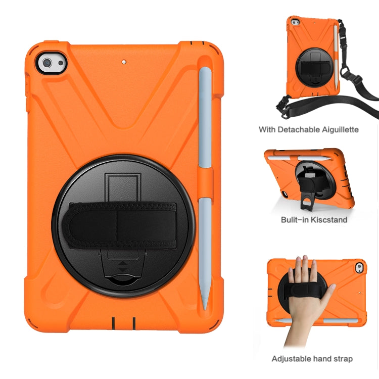 For iPad Mini 5 360 Degree Rotation Silicone Protective Cover with Holder & Hand Strap & Long Strap & Pencil Slot