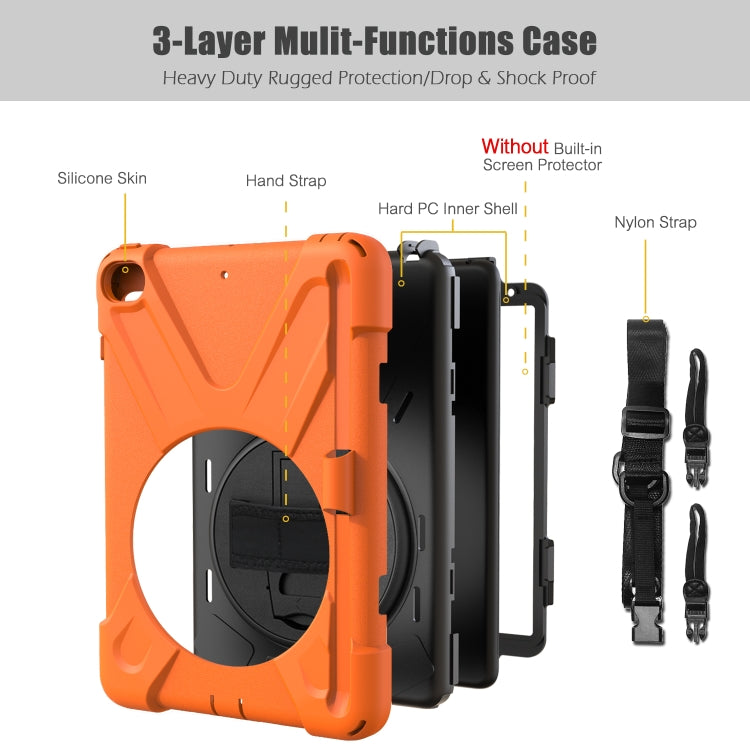 For iPad Mini 5 360 Degree Rotation Silicone Protective Cover with Holder & Hand Strap & Long Strap & Pencil Slot