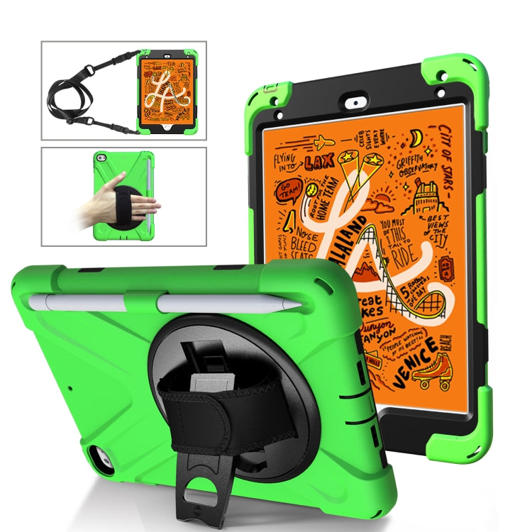 For iPad Mini 5 360 Degree Rotation Silicone Protective Cover with Holder & Hand Strap & Long Strap & Pencil Slot