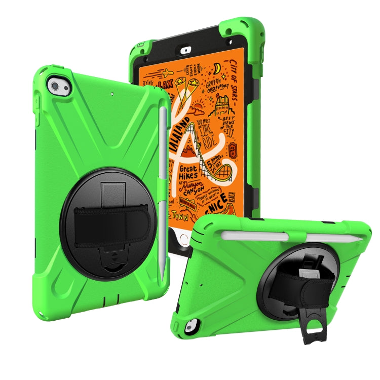 For iPad Mini 5 360 Degree Rotation Silicone Protective Cover with Holder & Hand Strap & Long Strap & Pencil Slot