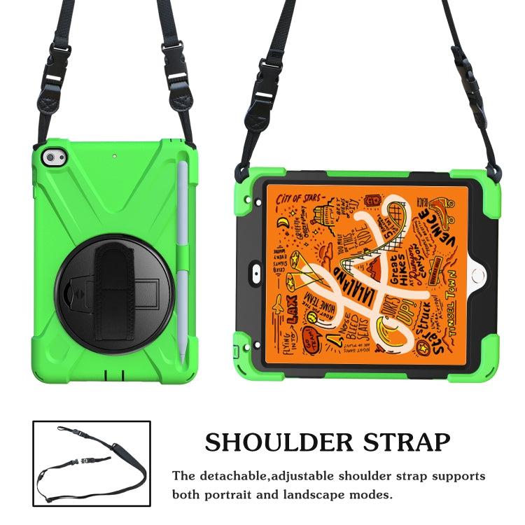 For iPad Mini 5 360 Degree Rotation Silicone Protective Cover with Holder & Hand Strap & Long Strap & Pencil Slot