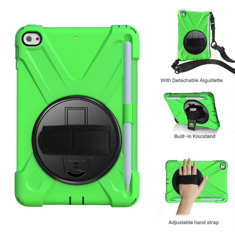 For iPad Mini 5 360 Degree Rotation Silicone Protective Cover with Holder & Hand Strap & Long Strap & Pencil Slot
