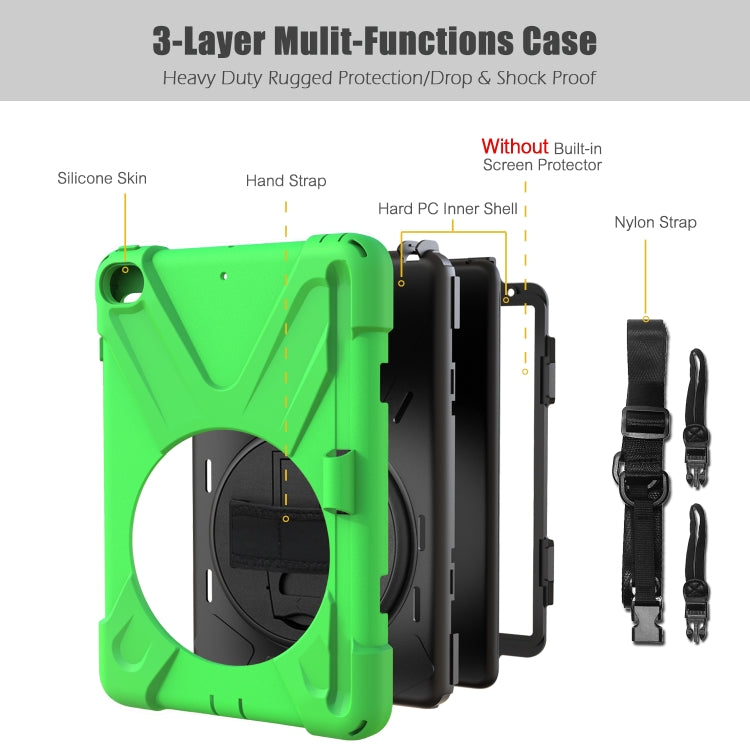 For iPad Mini 5 360 Degree Rotation Silicone Protective Cover with Holder & Hand Strap & Long Strap & Pencil Slot