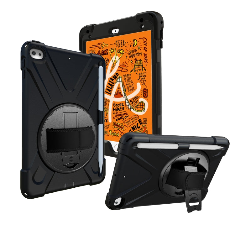 For iPad Mini 5 360 Degree Rotation Silicone Protective Cover with Holder & Hand Strap & Long Strap & Pencil Slot