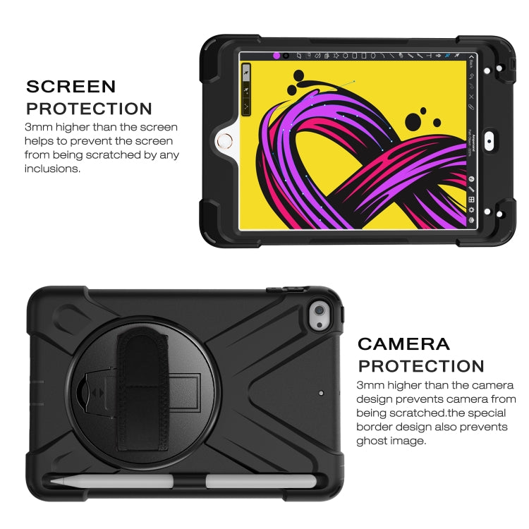 For iPad Mini 5 360 Degree Rotation Silicone Protective Cover with Holder & Hand Strap & Long Strap & Pencil Slot