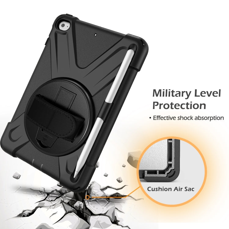 For iPad Mini 5 360 Degree Rotation Silicone Protective Cover with Holder & Hand Strap & Long Strap & Pencil Slot