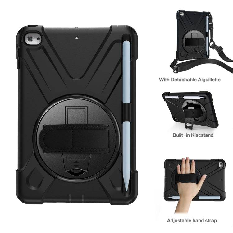 For iPad Mini 5 360 Degree Rotation Silicone Protective Cover with Holder & Hand Strap & Long Strap & Pencil Slot