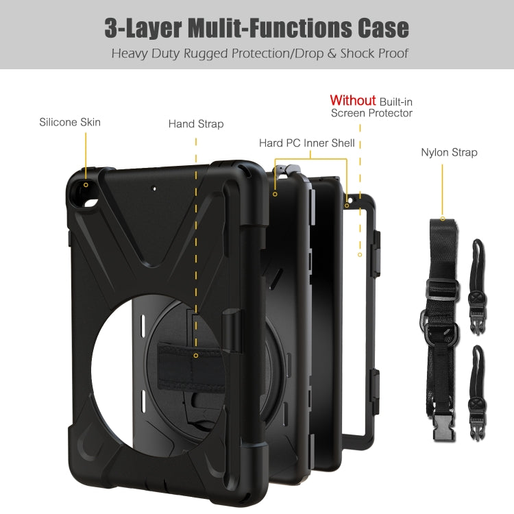 For iPad Mini 5 360 Degree Rotation Silicone Protective Cover with Holder & Hand Strap & Long Strap & Pencil Slot