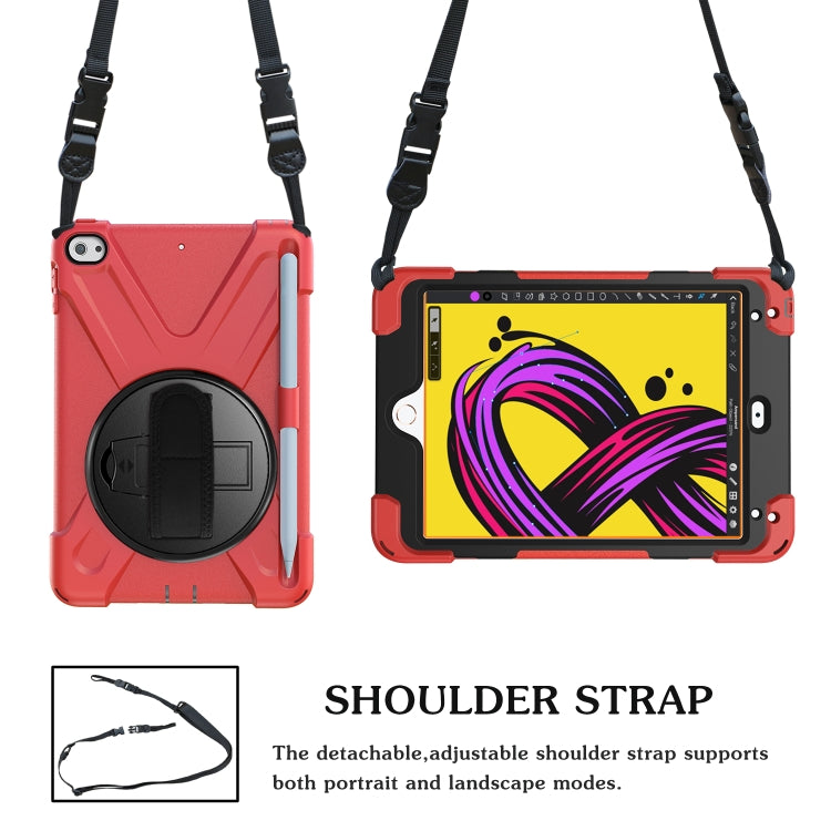 For iPad Mini 5 360 Degree Rotation Silicone Protective Cover with Holder & Hand Strap & Long Strap & Pencil Slot