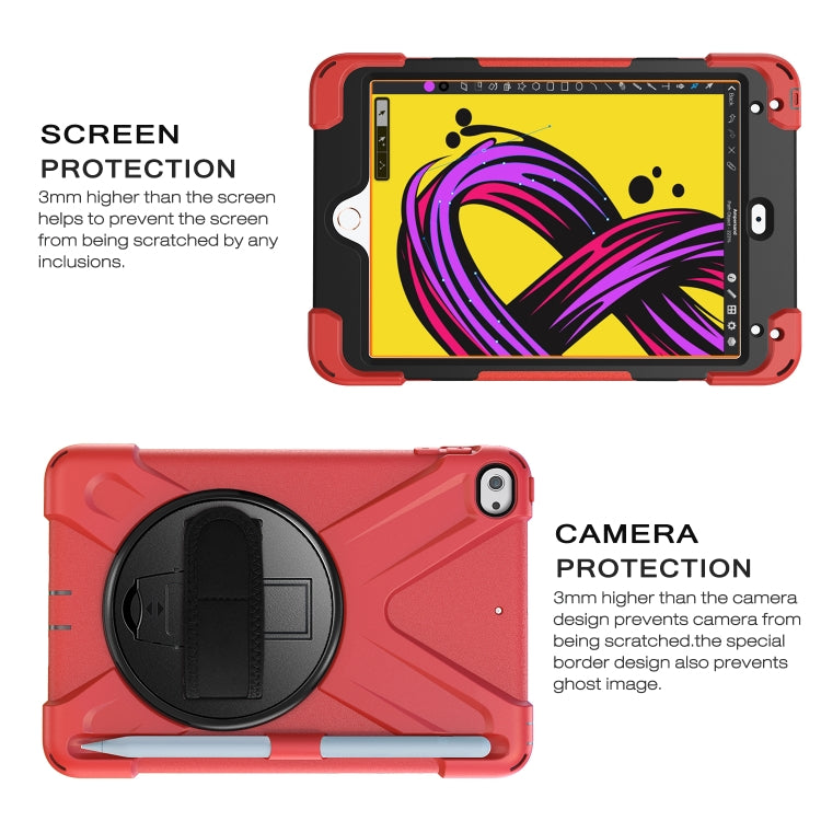 For iPad Mini 5 360 Degree Rotation Silicone Protective Cover with Holder & Hand Strap & Long Strap & Pencil Slot