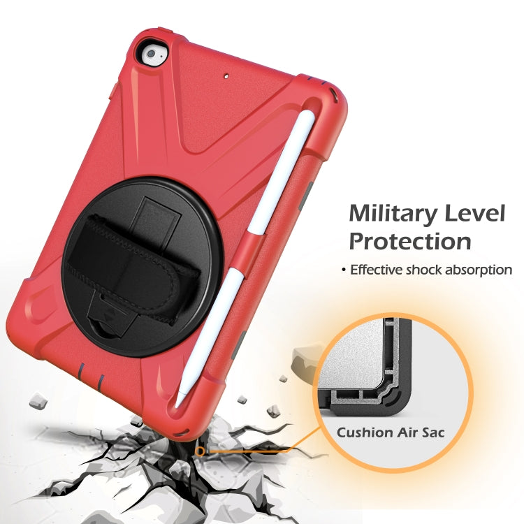 For iPad Mini 5 360 Degree Rotation Silicone Protective Cover with Holder & Hand Strap & Long Strap & Pencil Slot