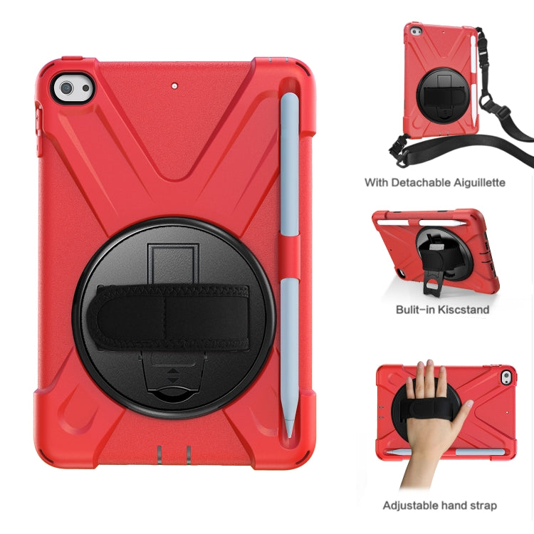For iPad Mini 5 360 Degree Rotation Silicone Protective Cover with Holder & Hand Strap & Long Strap & Pencil Slot