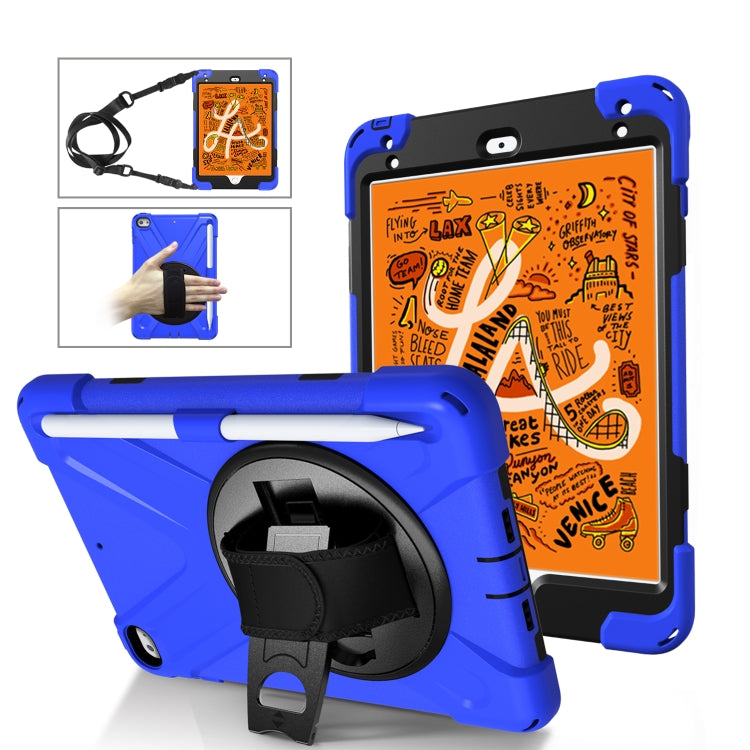 For iPad Mini 5 360 Degree Rotation Silicone Protective Cover with Holder & Hand Strap & Long Strap & Pencil Slot