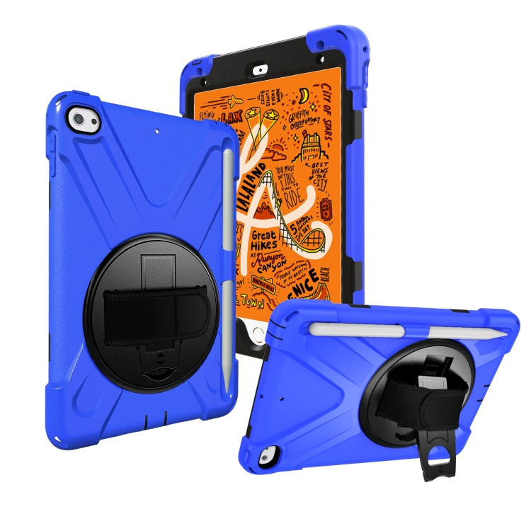 For iPad Mini 5 360 Degree Rotation Silicone Protective Cover with Holder & Hand Strap & Long Strap & Pencil Slot