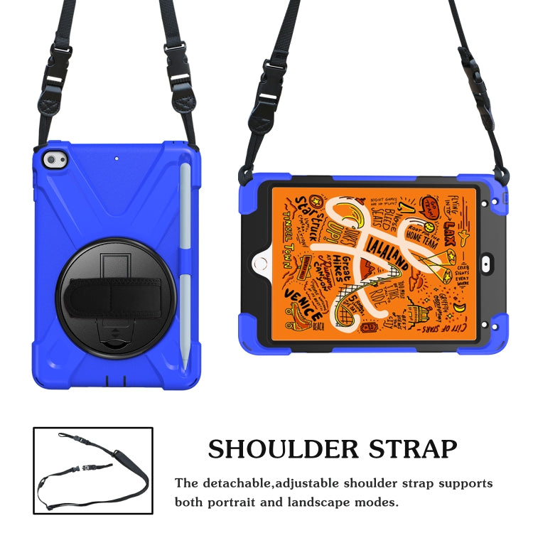 For iPad Mini 5 360 Degree Rotation Silicone Protective Cover with Holder & Hand Strap & Long Strap & Pencil Slot