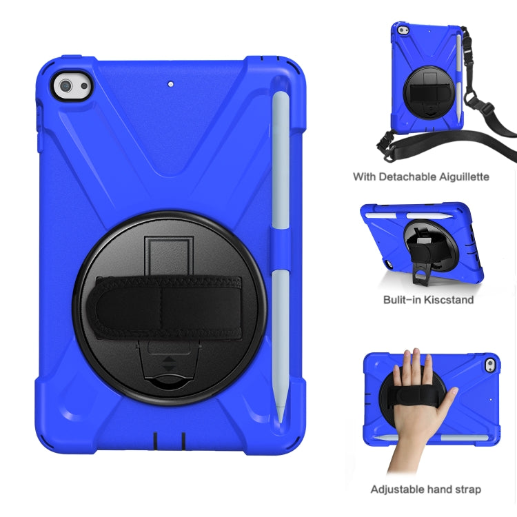 For iPad Mini 5 360 Degree Rotation Silicone Protective Cover with Holder & Hand Strap & Long Strap & Pencil Slot