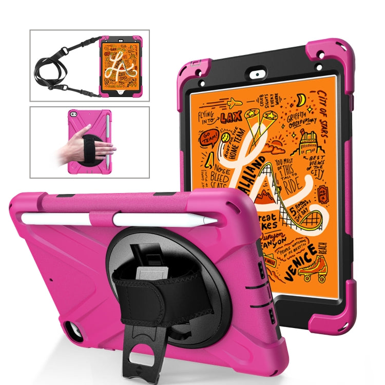 For iPad Mini 5 360 Degree Rotation Silicone Protective Cover with Holder & Hand Strap & Long Strap & Pencil Slot