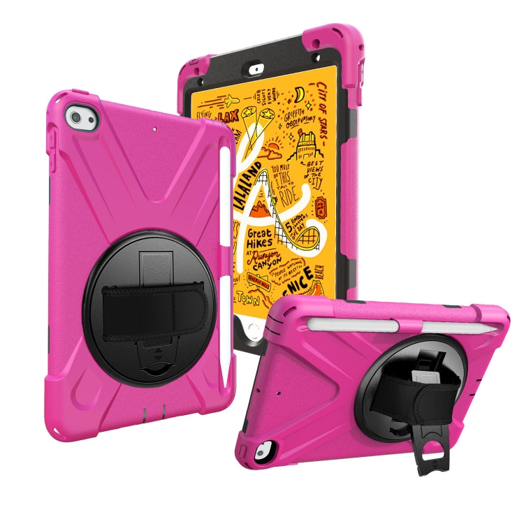For iPad Mini 5 360 Degree Rotation Silicone Protective Cover with Holder & Hand Strap & Long Strap & Pencil Slot