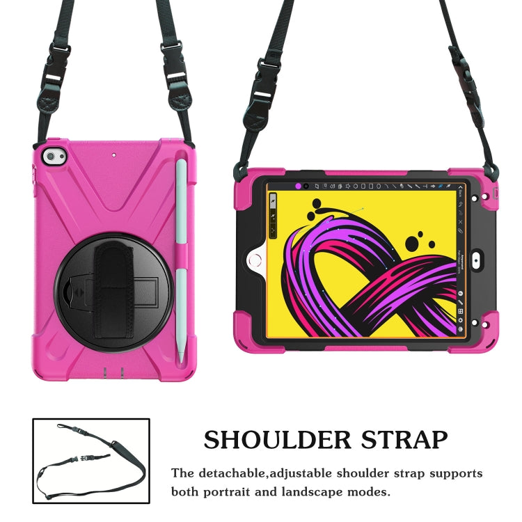 For iPad Mini 5 360 Degree Rotation Silicone Protective Cover with Holder & Hand Strap & Long Strap & Pencil Slot