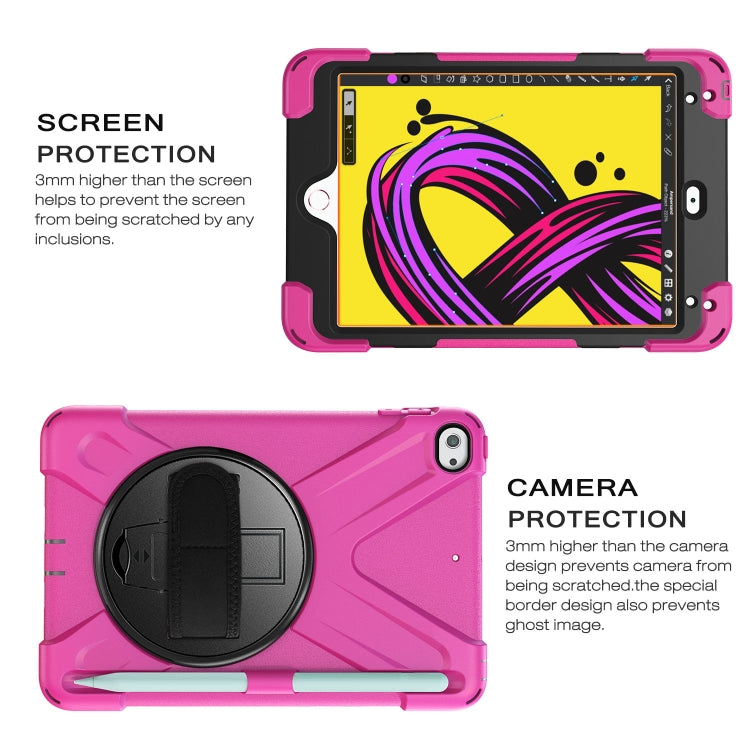 For iPad Mini 5 360 Degree Rotation Silicone Protective Cover with Holder & Hand Strap & Long Strap & Pencil Slot