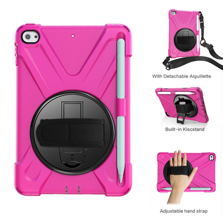 For iPad Mini 5 360 Degree Rotation Silicone Protective Cover with Holder & Hand Strap & Long Strap & Pencil Slot