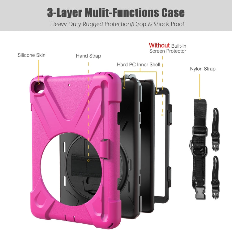 For iPad Mini 5 360 Degree Rotation Silicone Protective Cover with Holder & Hand Strap & Long Strap & Pencil Slot