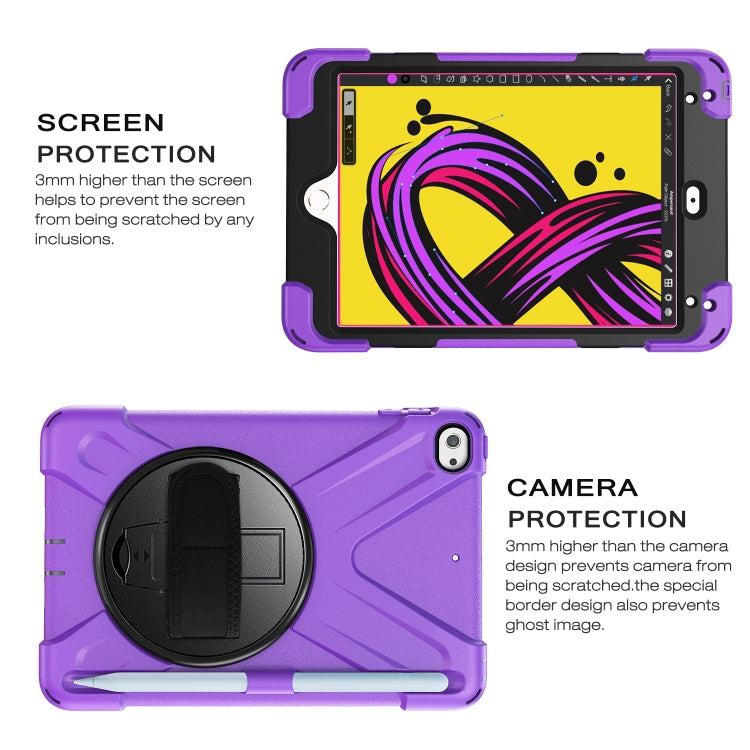For iPad Mini 5 360 Degree Rotation Silicone Protective Cover with Holder & Hand Strap & Long Strap & Pencil Slot